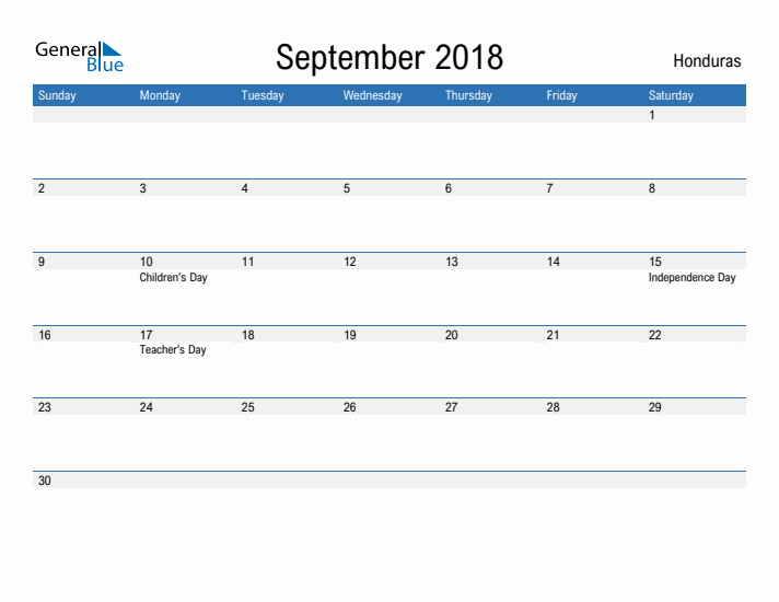 Fillable September 2018 Calendar