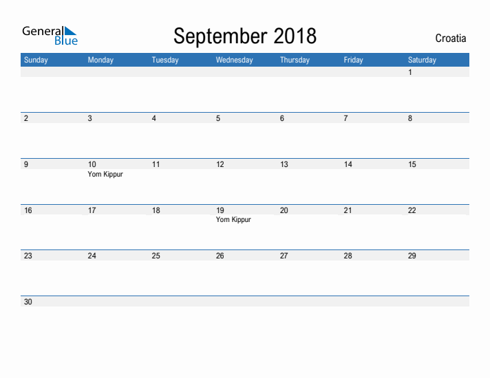 Fillable September 2018 Calendar