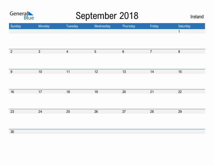 Fillable September 2018 Calendar