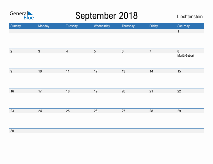 Fillable September 2018 Calendar