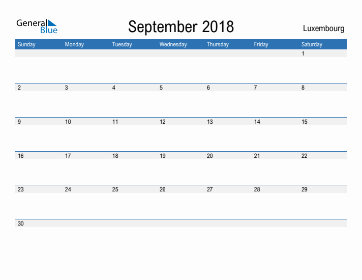 Fillable September 2018 Calendar