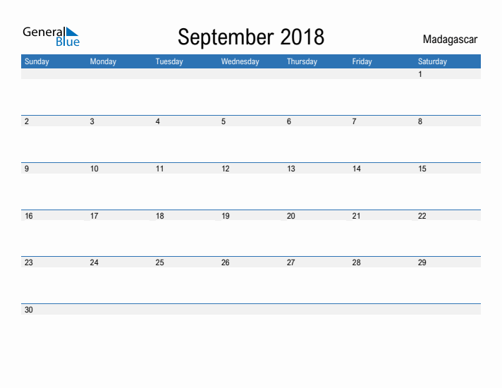 Fillable September 2018 Calendar