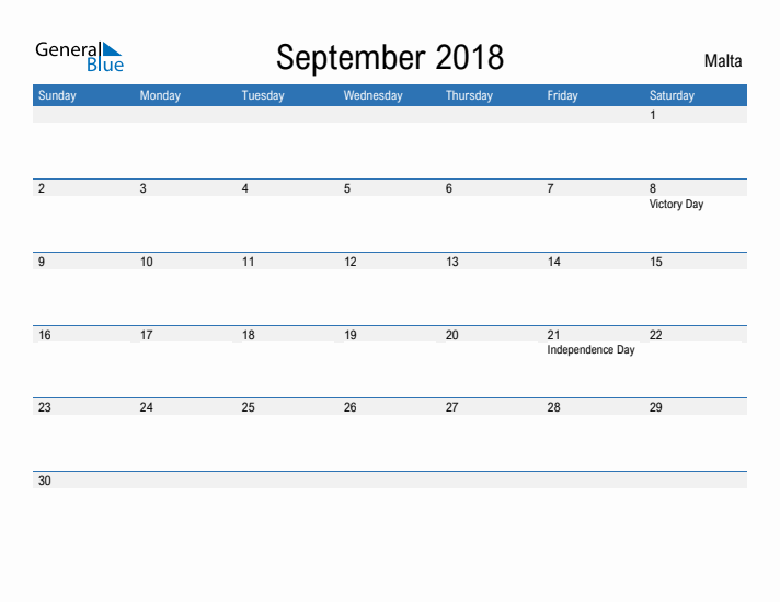 Fillable September 2018 Calendar