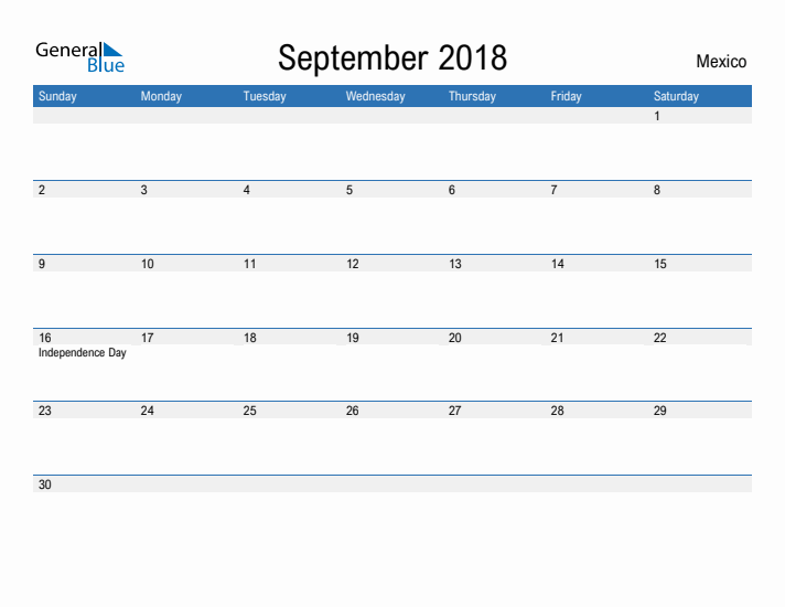 Fillable September 2018 Calendar