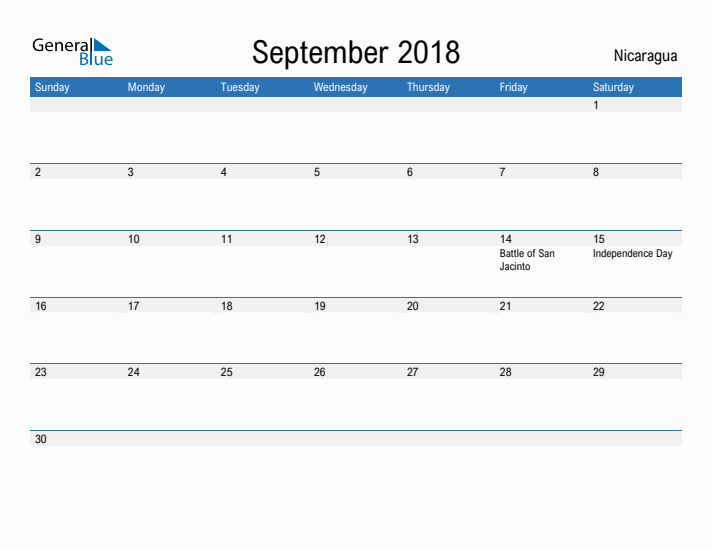 Fillable September 2018 Calendar