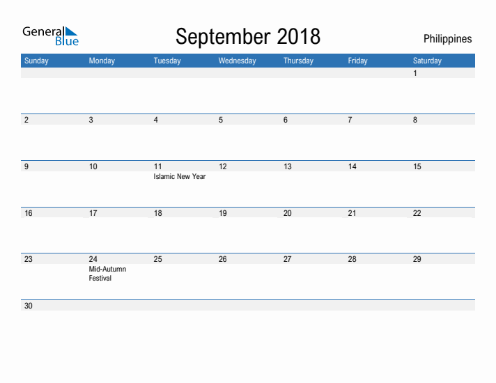 Fillable September 2018 Calendar