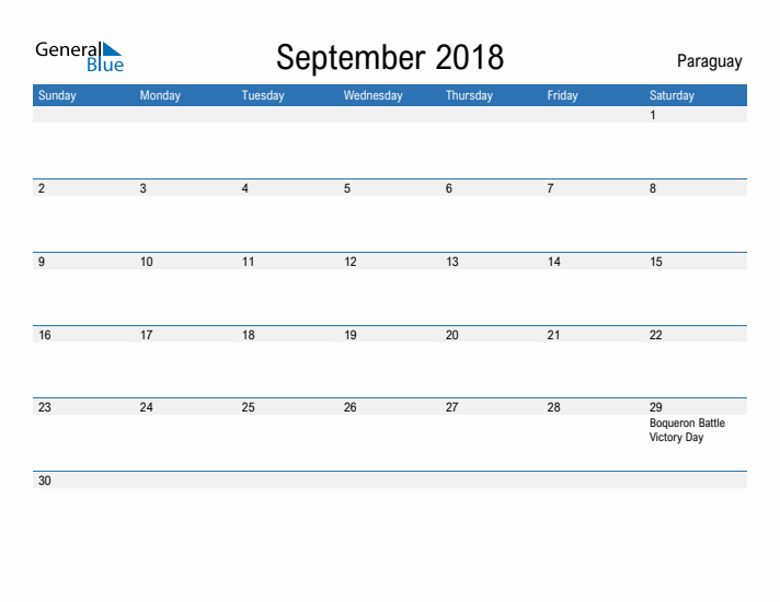 Fillable September 2018 Calendar