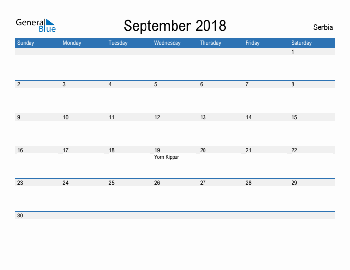 Fillable September 2018 Calendar