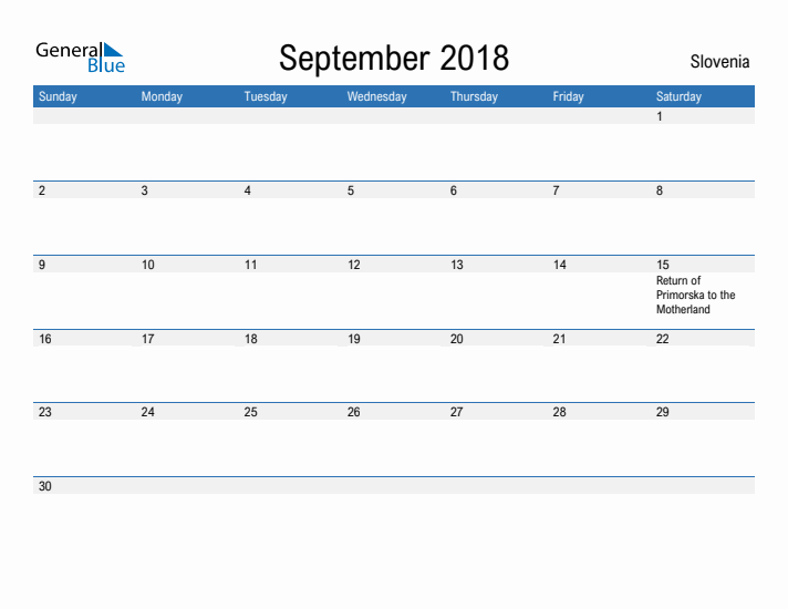 Fillable September 2018 Calendar