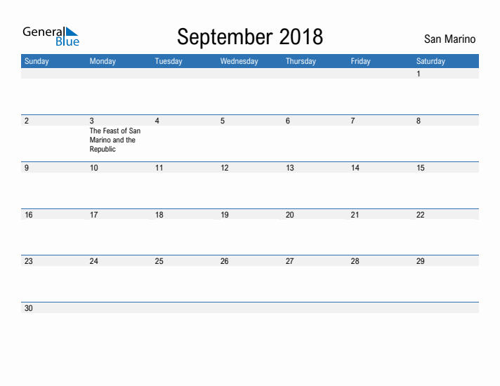 Fillable September 2018 Calendar