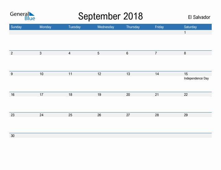 Fillable September 2018 Calendar