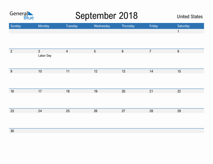 Fillable September 2018 Calendar