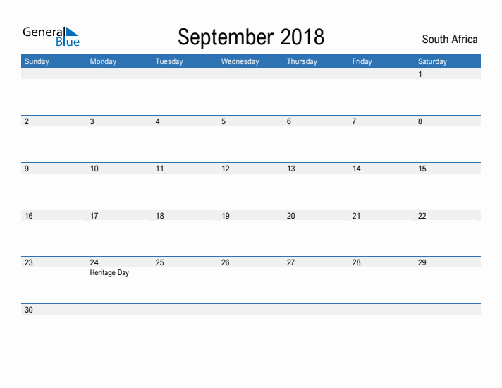 Fillable September 2018 Calendar