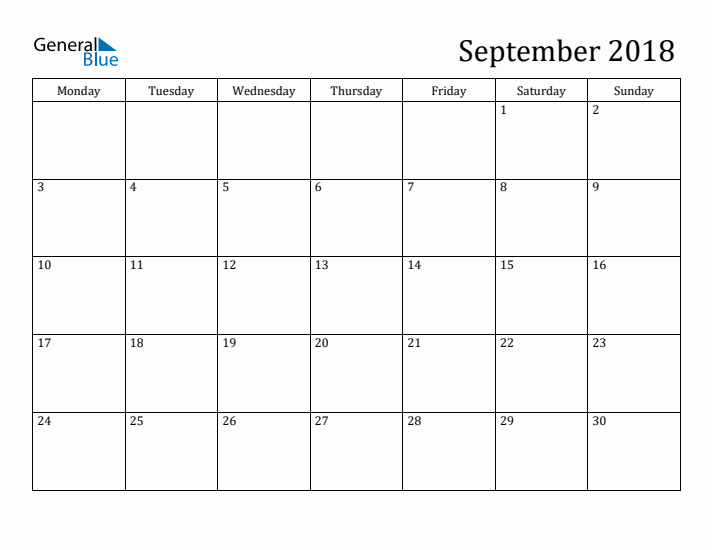 September 2018 Calendar