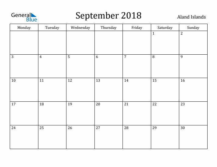 September 2018 Calendar Aland Islands