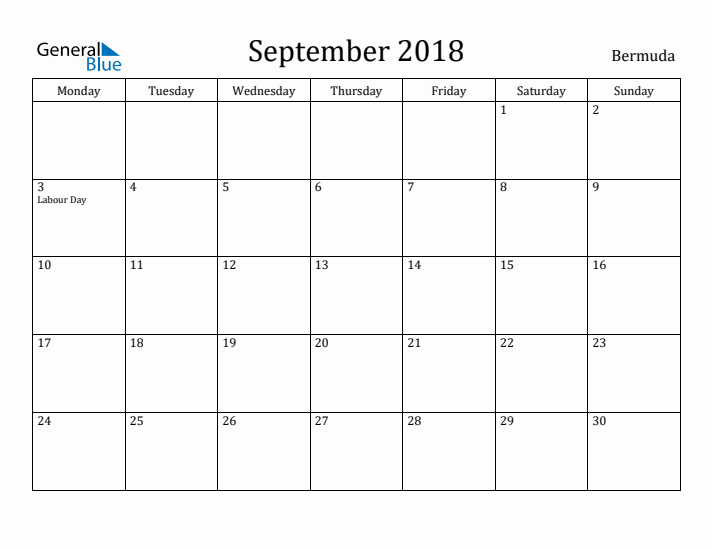 September 2018 Calendar Bermuda