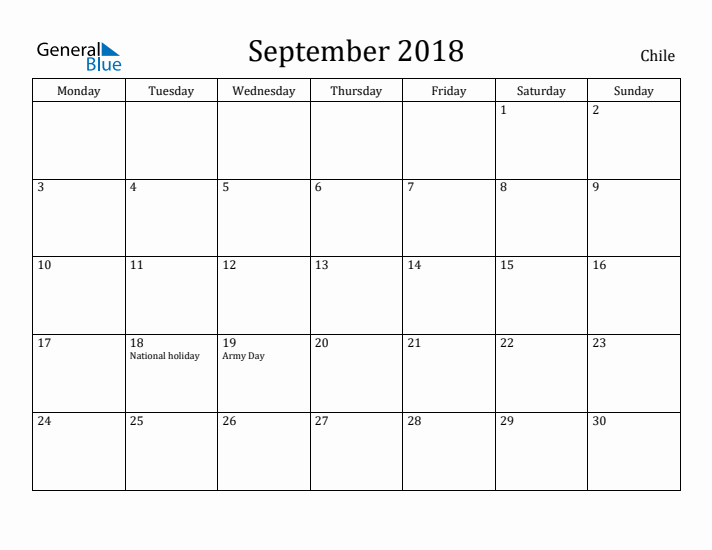 September 2018 Calendar Chile