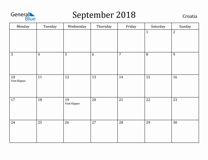 September 2018 Calendar Croatia