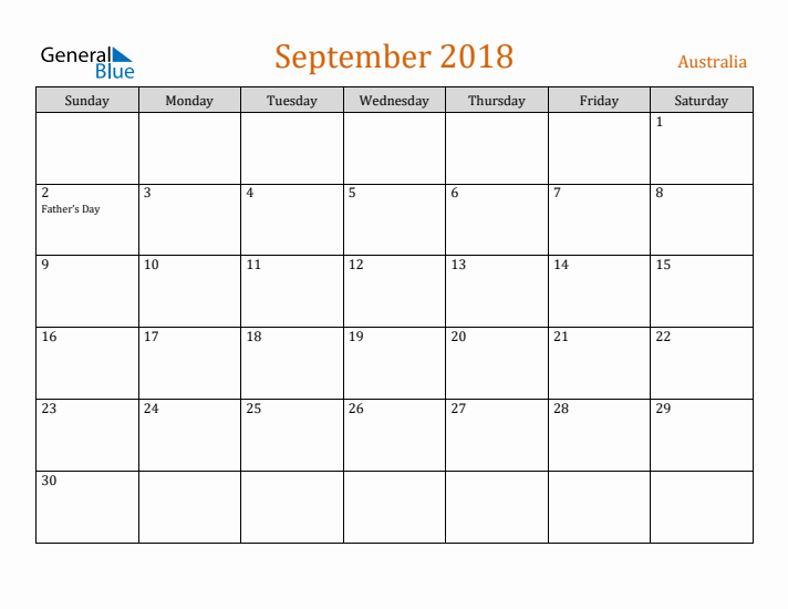 September 2018 Holiday Calendar with Sunday Start