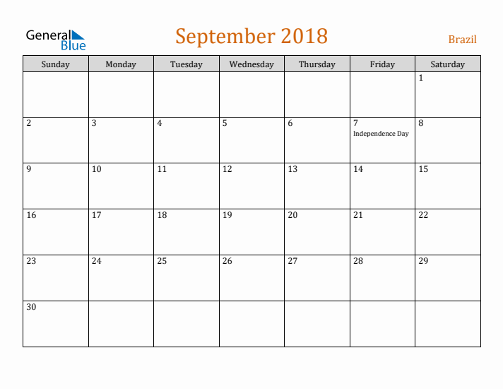 September 2018 Holiday Calendar with Sunday Start