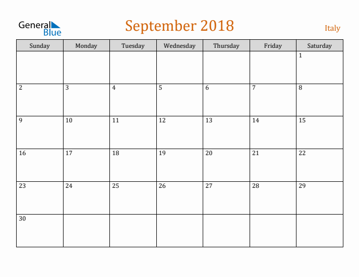 September 2018 Holiday Calendar with Sunday Start