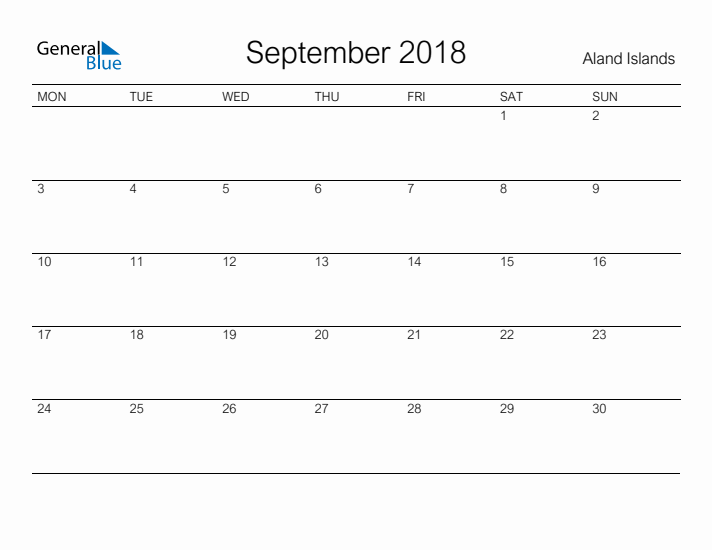 Printable September 2018 Calendar for Aland Islands