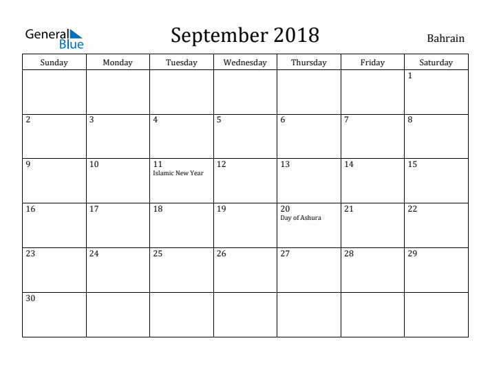 September 2018 Calendar Bahrain