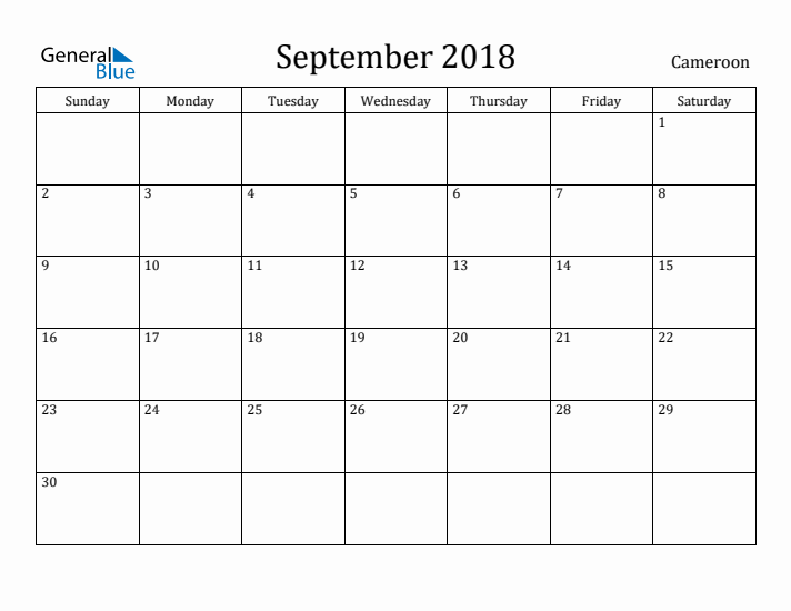 September 2018 Calendar Cameroon