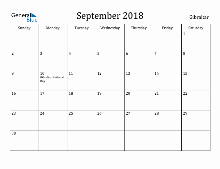 September 2018 Calendar Gibraltar