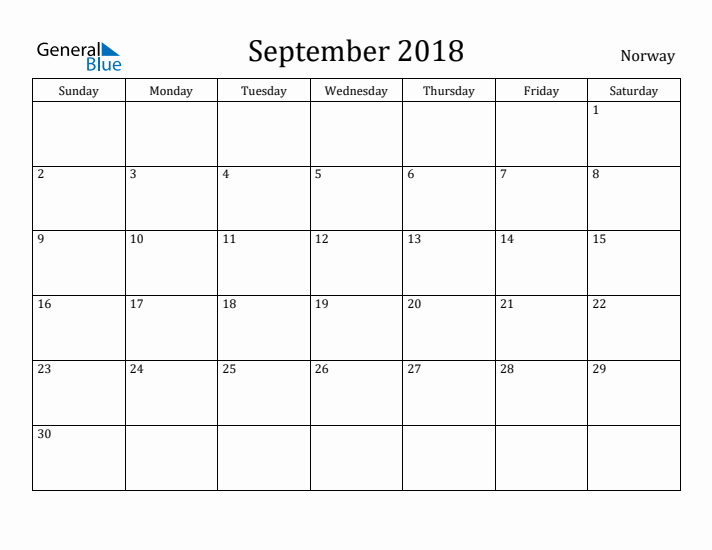 September 2018 Calendar Norway