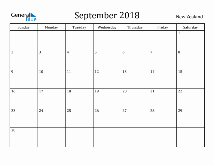 September 2018 Calendar New Zealand