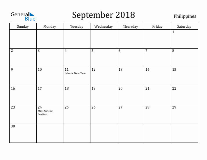 September 2018 Calendar Philippines