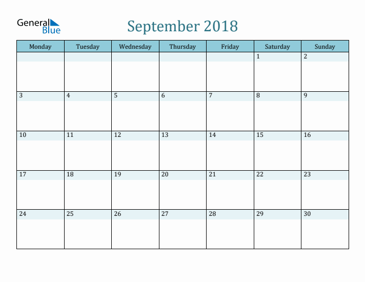 September 2018 Printable Calendar