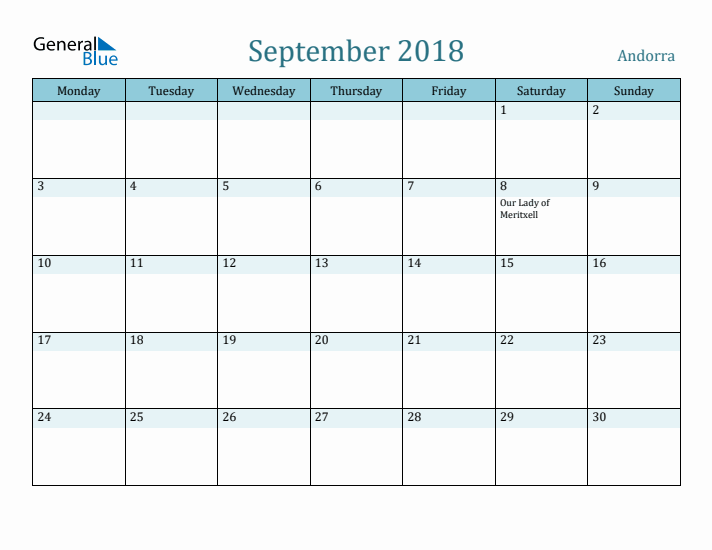 September 2018 Calendar with Holidays