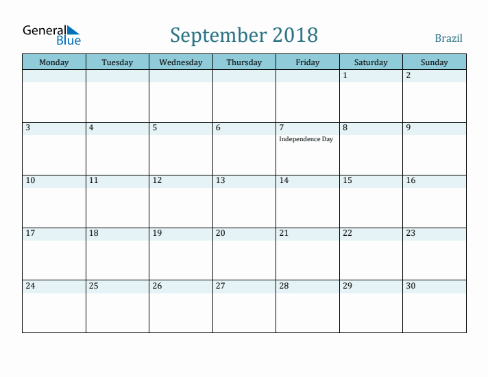 September 2018 Calendar with Holidays