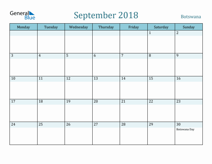 September 2018 Calendar with Holidays