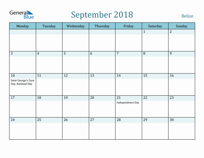 September 2018 Calendar with Holidays