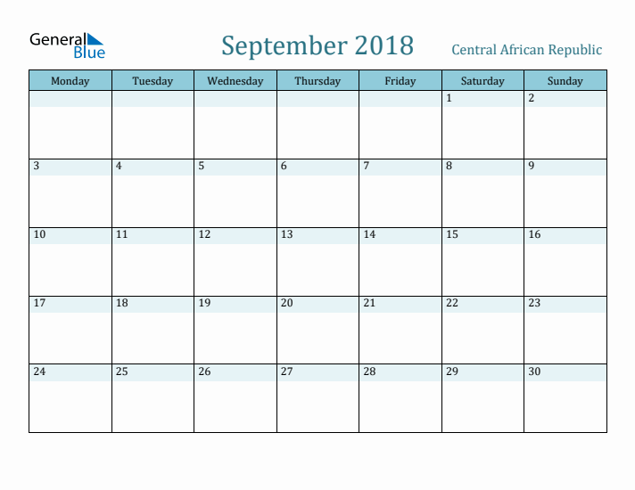 September 2018 Calendar with Holidays