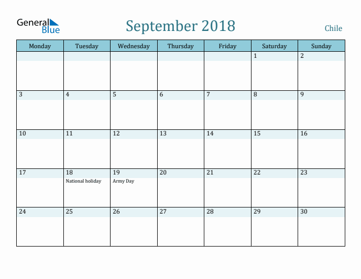 September 2018 Calendar with Holidays