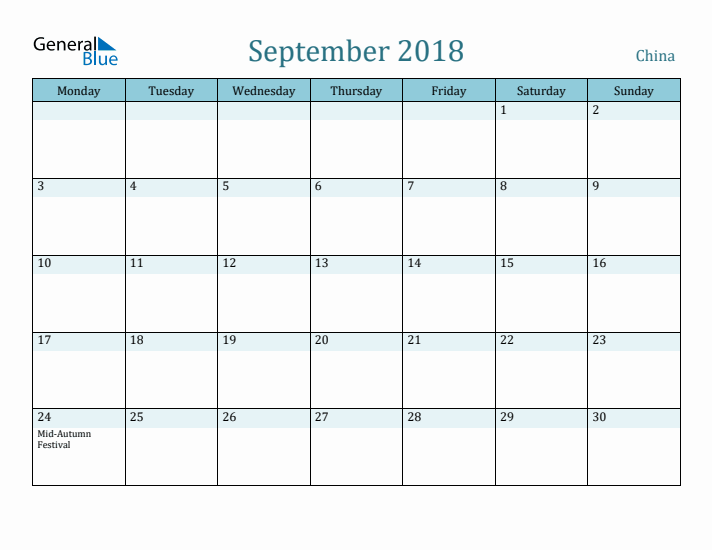 September 2018 Calendar with Holidays