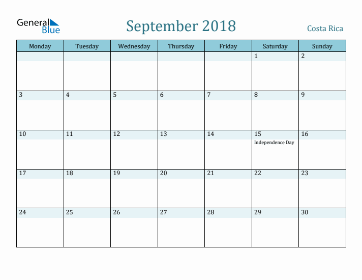 September 2018 Calendar with Holidays