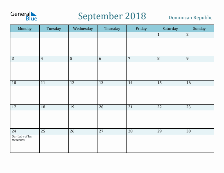 September 2018 Calendar with Holidays