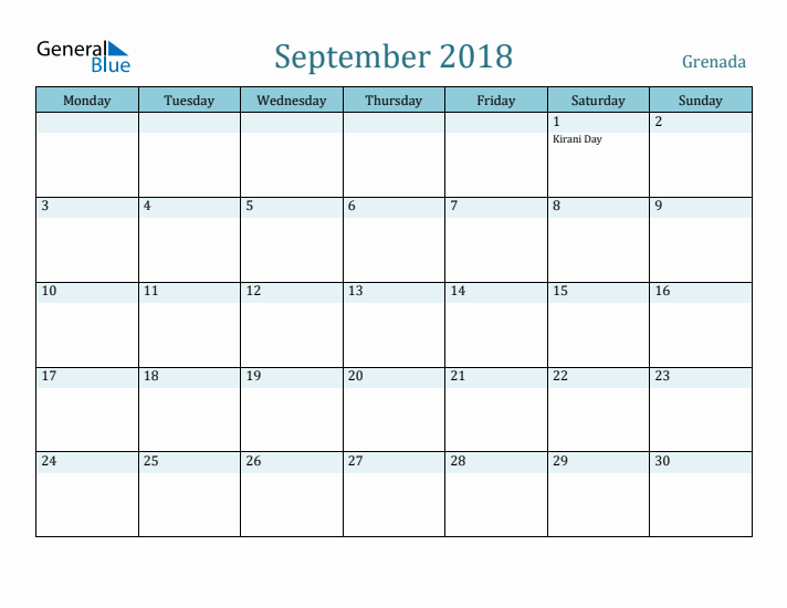 September 2018 Calendar with Holidays