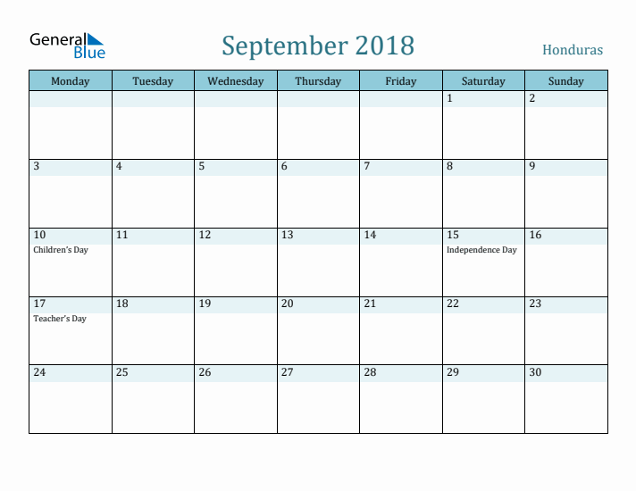 September 2018 Calendar with Holidays