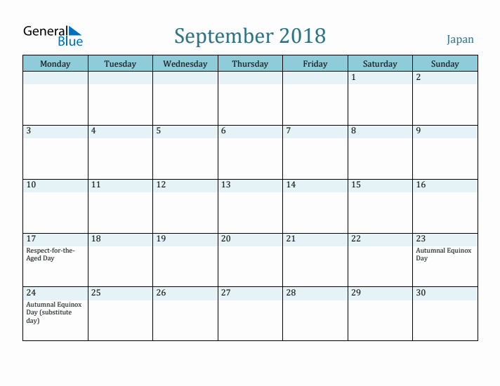 September 2018 Calendar with Holidays