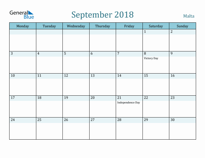 September 2018 Calendar with Holidays