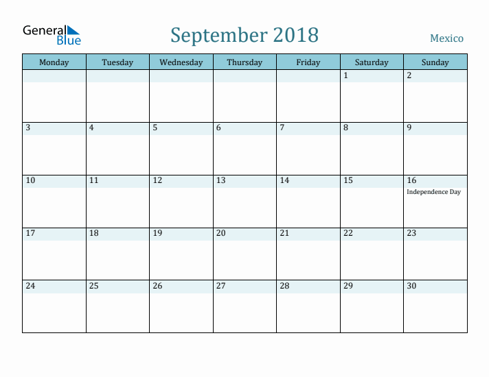 September 2018 Calendar with Holidays