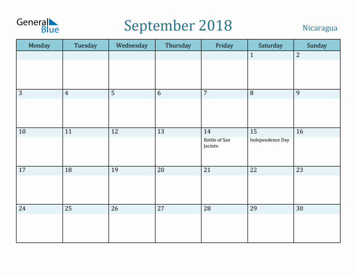 September 2018 Calendar with Holidays