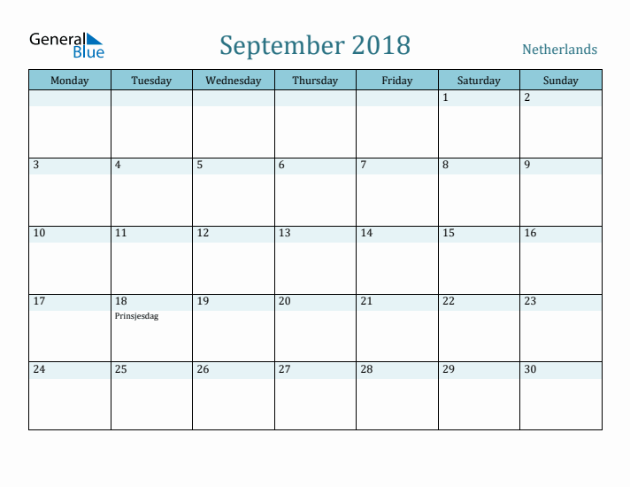 September 2018 Calendar with Holidays