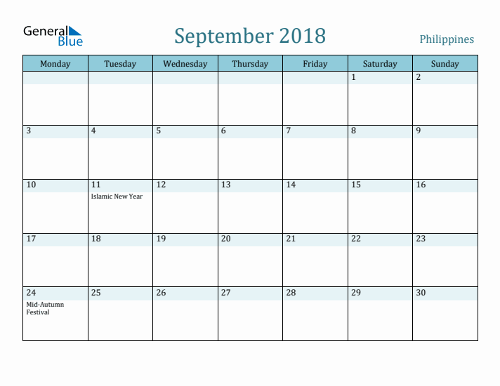 September 2018 Calendar with Holidays